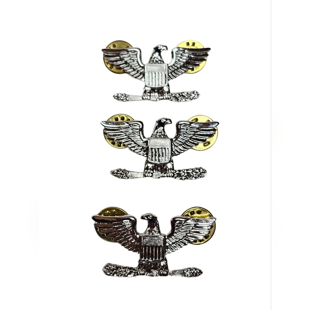 US Army Military Eagle Shield Lapel Pin Silver Tone Insignia Pin (3) Total